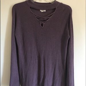 Purple Crossed V-neck Sweater
